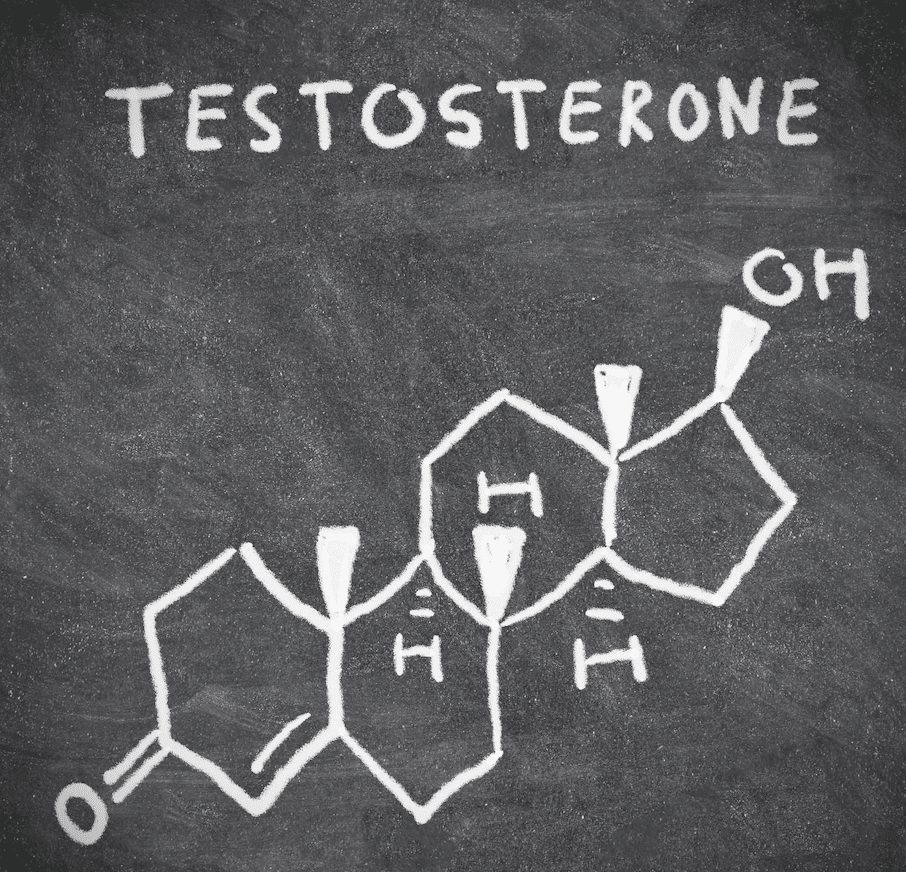 Chemical representation of testosterone on a blackboard for article about Does Medicare Cover Testospe
