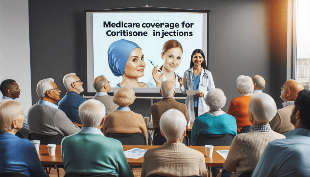 Doctor talking to a room of senior about Medicare coverage for cortisone injections