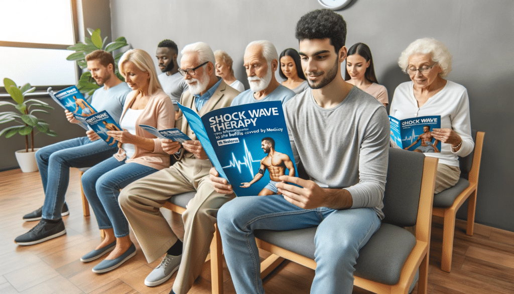 does medicare cover shock wave therapy - patients in a waiting room reading pamphlets about shock wave therapy