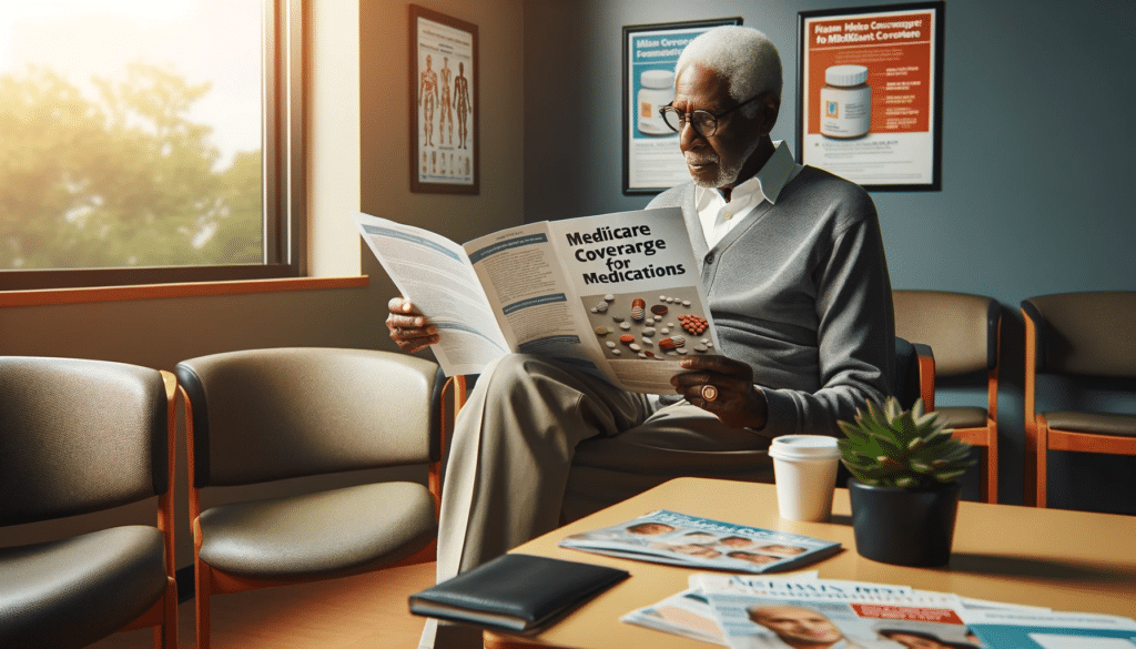 Senior in a doctor's office reading about Medicare coverage for Nucala and other medications